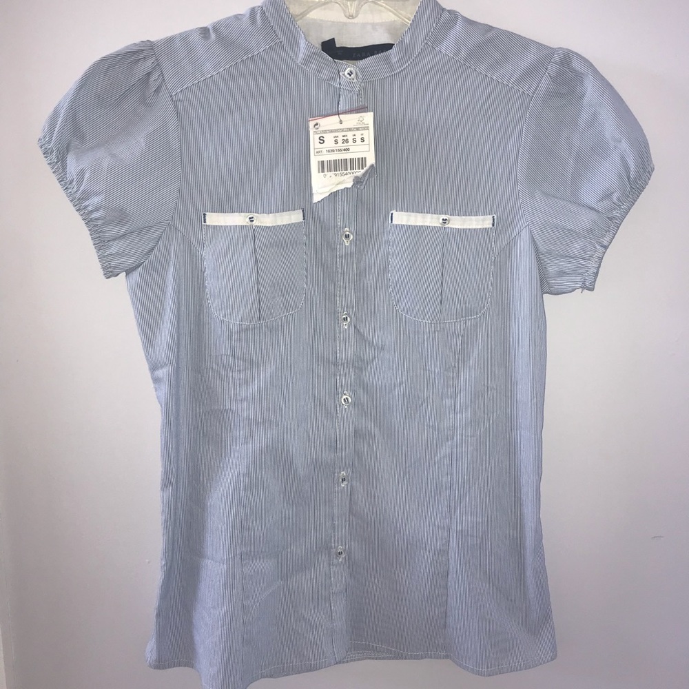ZARA basic short sleeve button down blouse